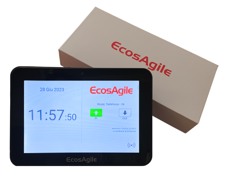 Rilevazione Presenze timbracartellino badge tessere NFC marcatempo digitale wi-fi timbratura controllo accessi personale eClock EcosAgile