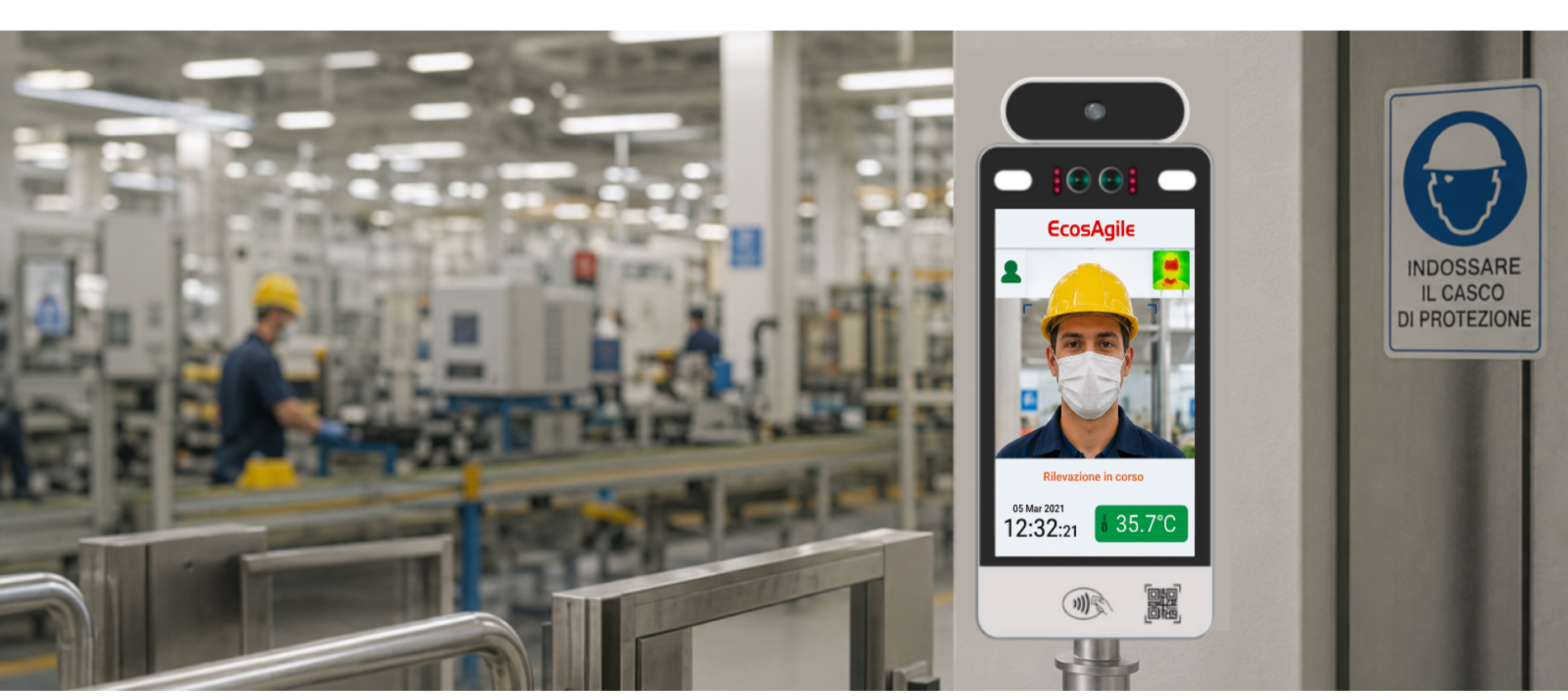 Attendance tracking Termoscanner Biometric recognition punch clock, badge NFC digital presence control system wi-fi sim card clocking access control for personnel EcosAgile