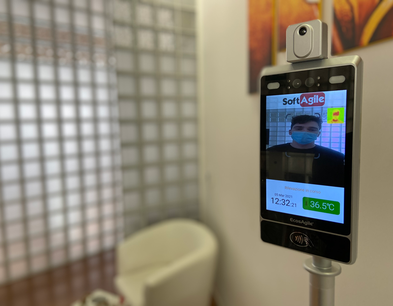 Rilevazione Presenze Termoscanner riconoscimento biometrico timbra cartellino badge tessere NFC marcatempo digitale wi-fi sim card timbratura controllo accessi personale EcosAgile