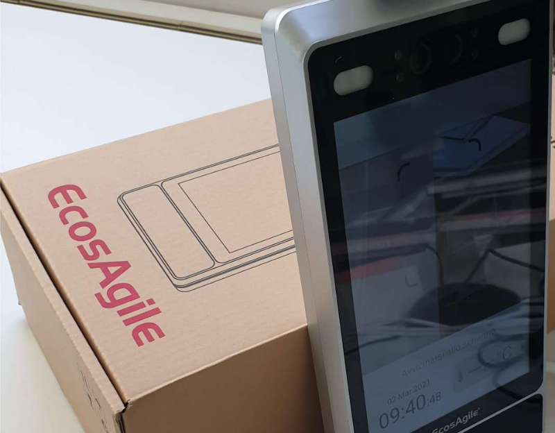 Rilevazione Presenze Termoscanner riconoscimento biometrico timbra cartellino badge tessere NFC marcatempo digitale wi-fi sim card timbratura controllo accessi personale EcosAgile