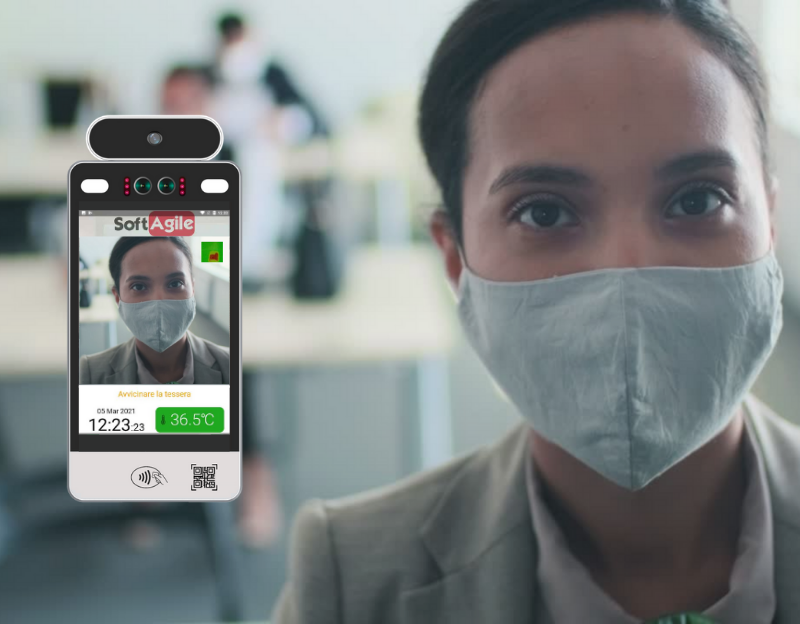 Rilevazione Presenze Termoscanner riconoscimento biometrico timbra cartellino badge tessere NFC marcatempo digitale wi-fi sim card timbratura controllo accessi personale EcosAgile